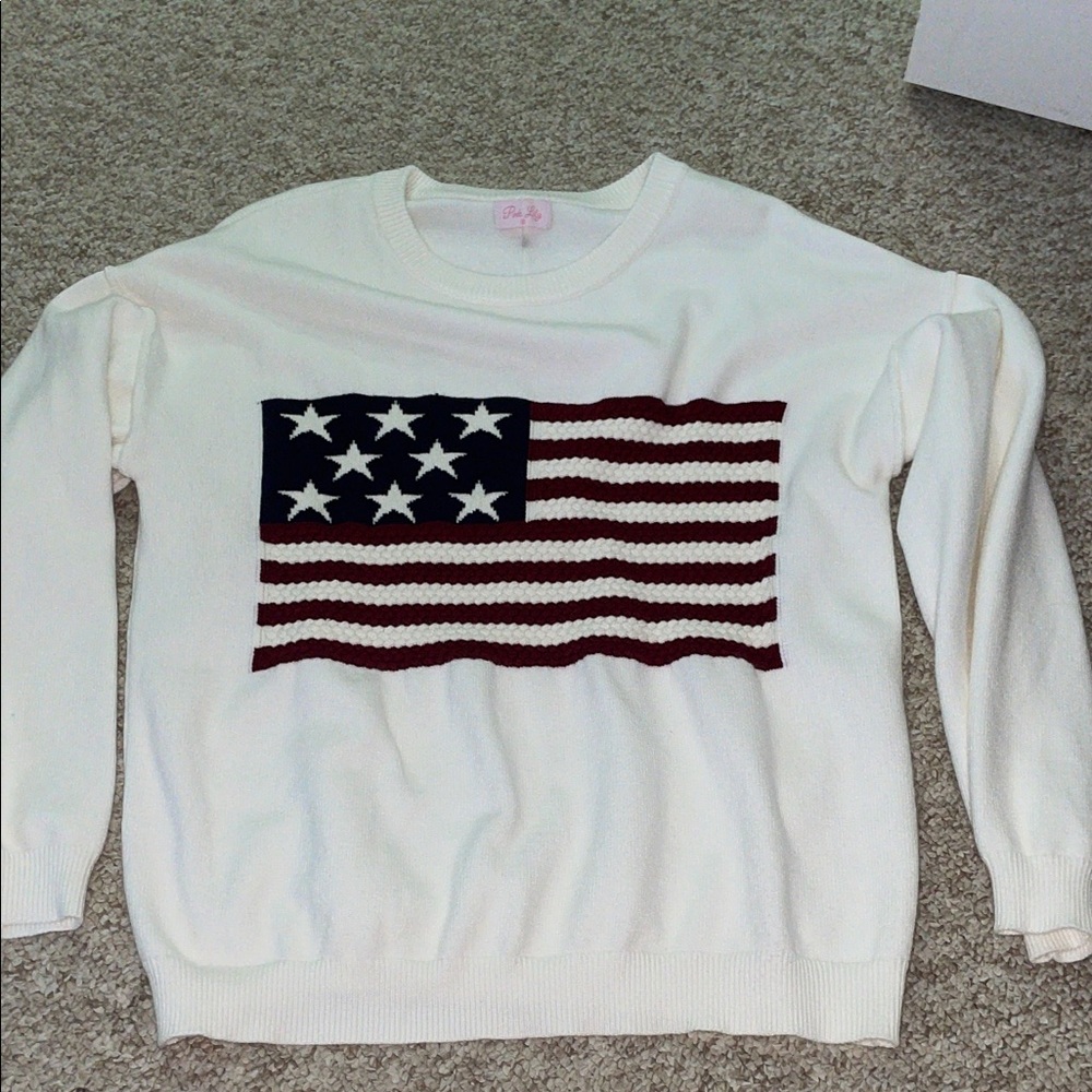 Pink Lily Cream Knit Sweater with American Flag Motif - Picture 5 of 6